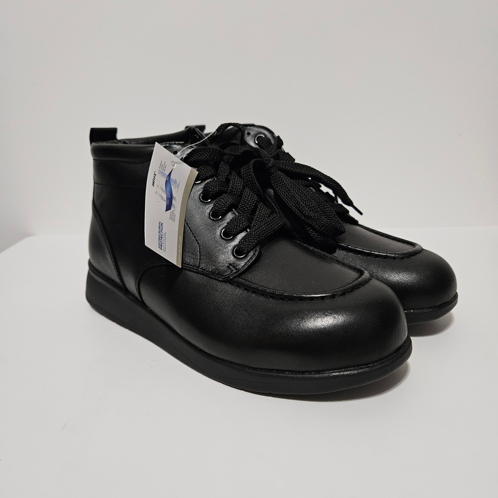 Drew Black Leather Ankle Boots Womens 7.5 WW Wide Combat Work Comfort